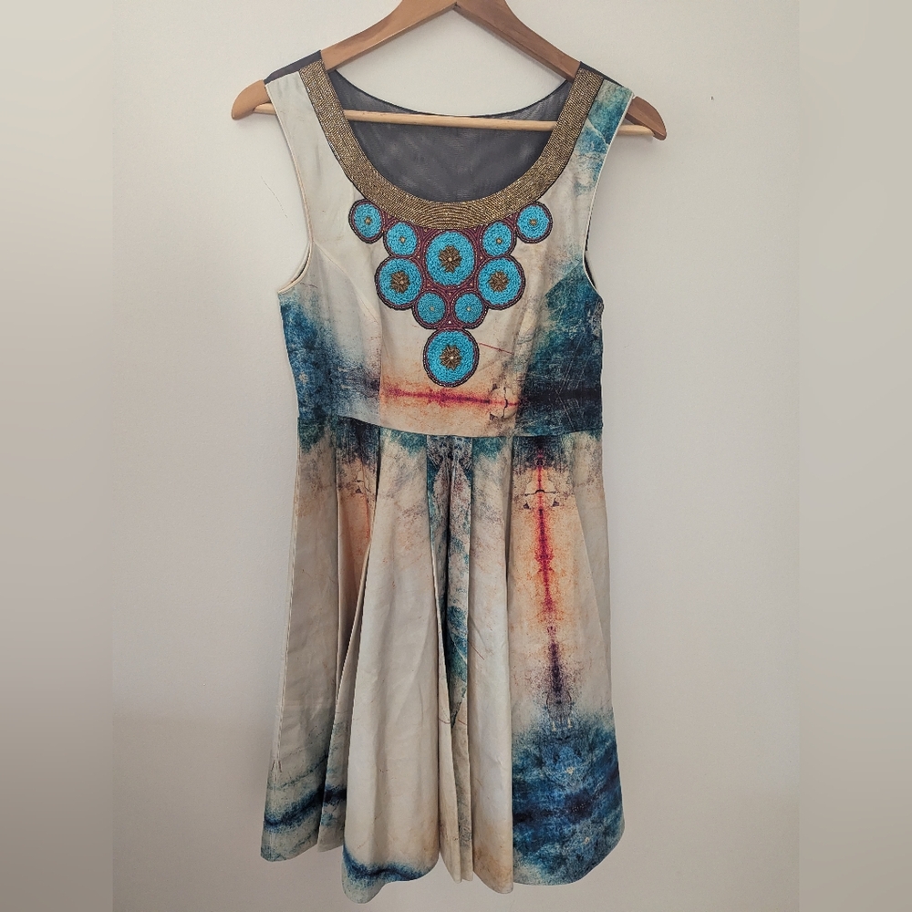 Blue Scoop Neck Sleeveless Midi Sundress